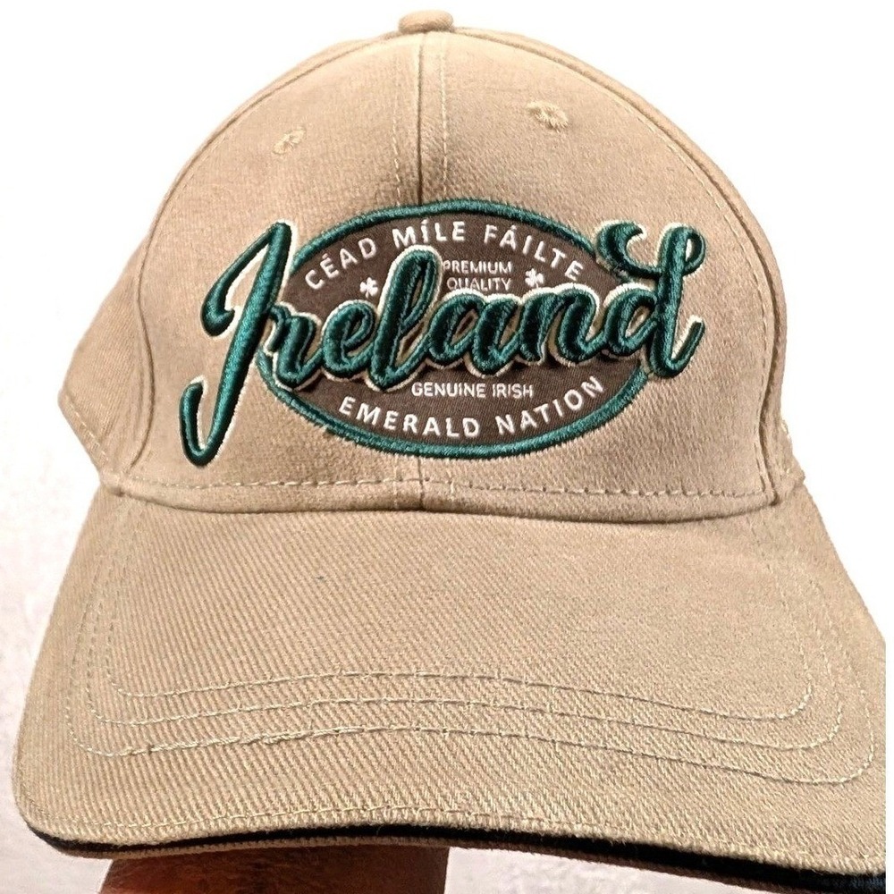 Embroidered Ireland Emerald Nation Baseball Cap Tan Green "Cead Mile Failte" 22